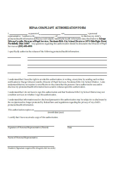 printable hipaa compliant authorization form