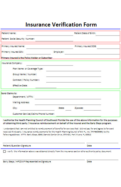printable medical insurance verification form