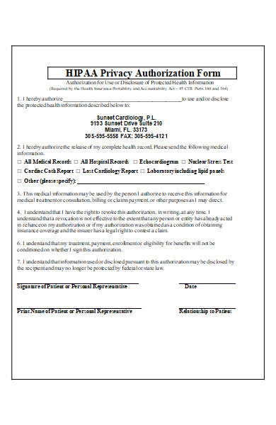 privacy hipaa authorization release form