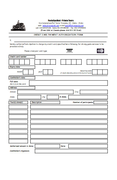 private tours payment authorization form