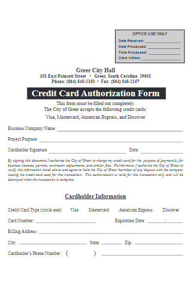 project credit card authorization form