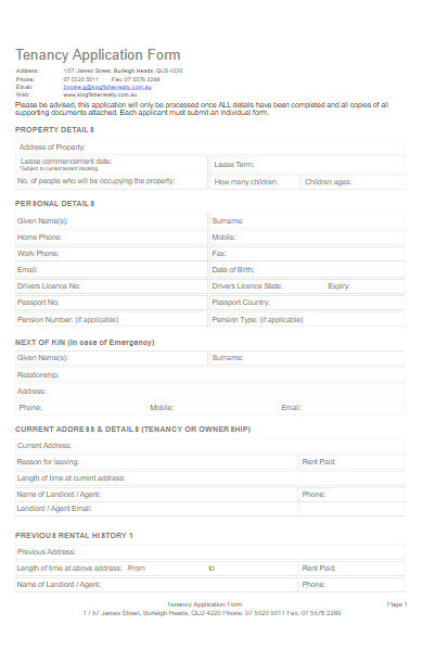 property tenancy application form