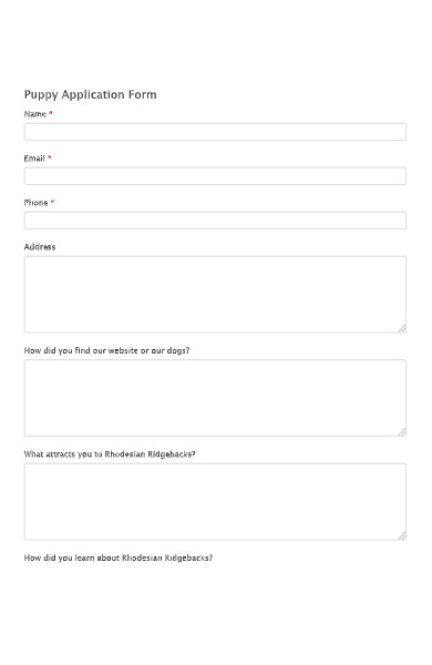 puppy application form format