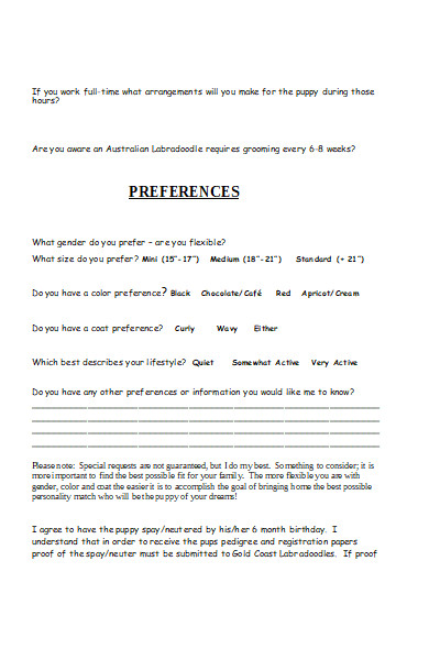 puppy preference application form