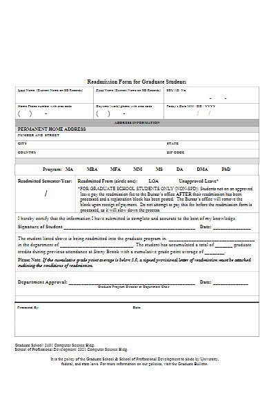 readmission form for graduate student
