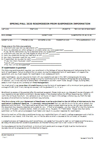 readmission information form