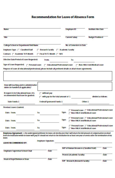 recommendation for leave of absence form