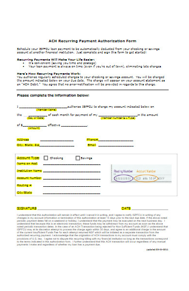 recurring payment authorization form