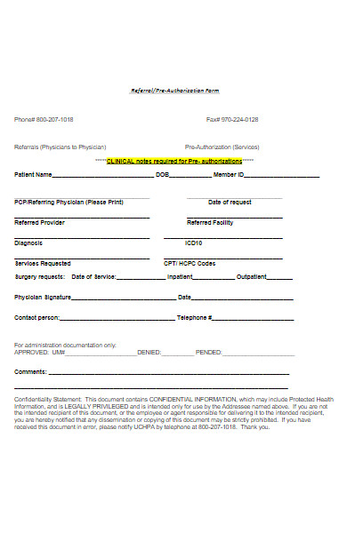 referral pre authorization form
