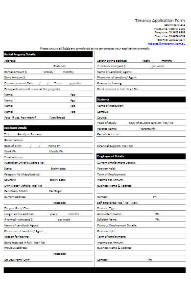 rental property tenancy application form
