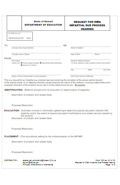 request for due process hearing form