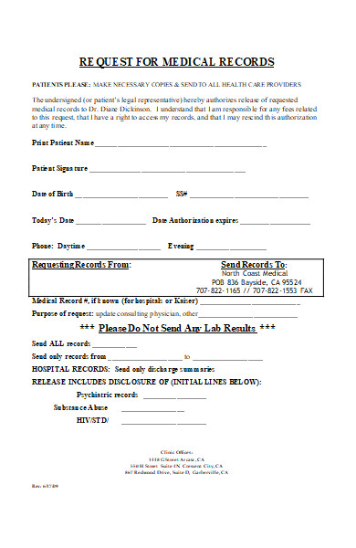request for medical records release form