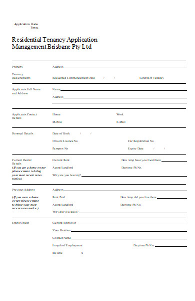residential management tenancy application form
