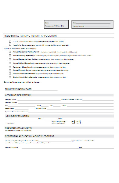 residential parking permit application form example