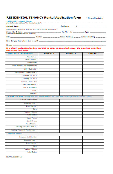 residential tenancy rental application form