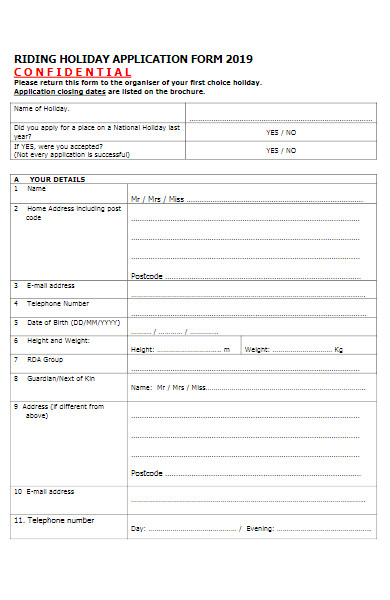 riding holiday application form