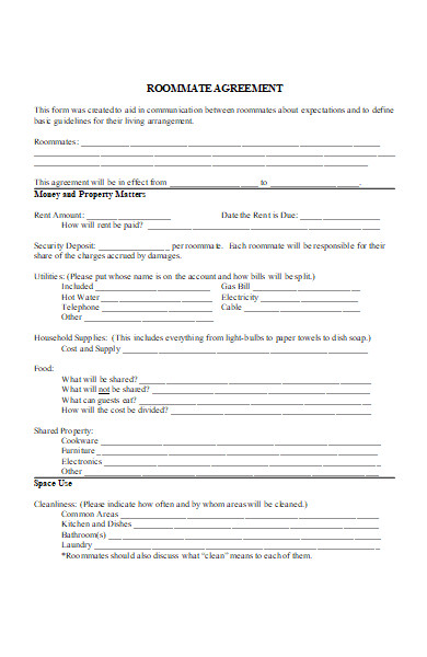 roommate agreement form in doc