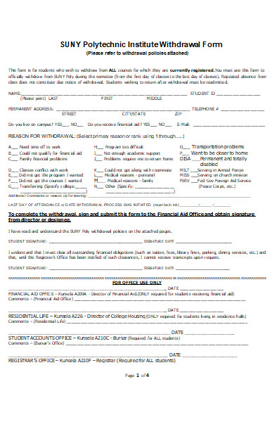 roommate class withdrawal form
