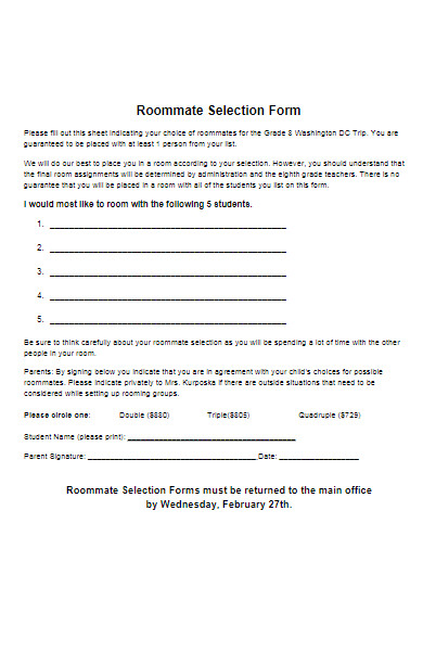 roommate selection form