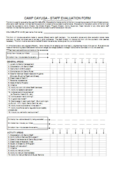 sample camp staff evaluation form