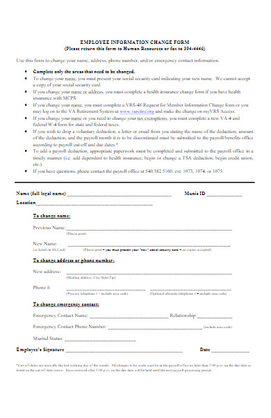 sample employee information change forms