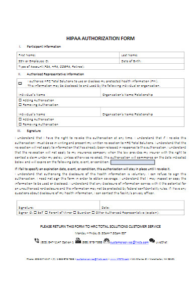 sample hipaa authorization form