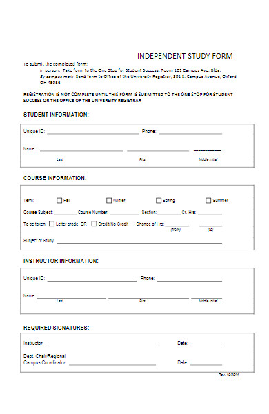 sample independent study form