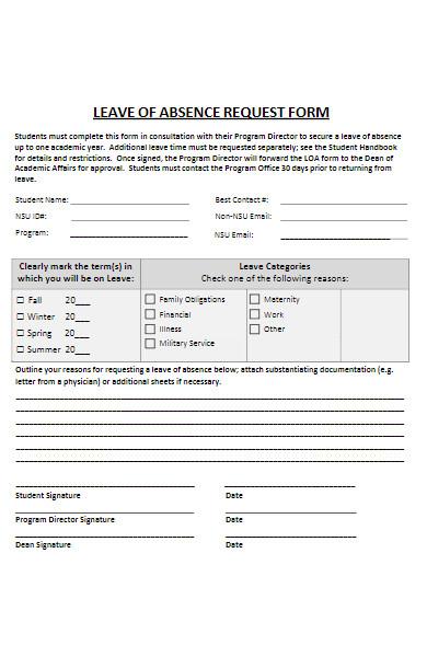 sample leave of absence request form