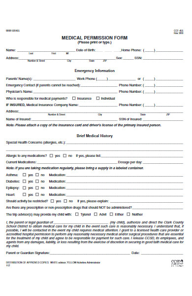 sample medical permission form