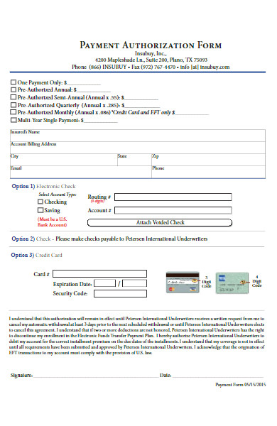 sample payment authorization form