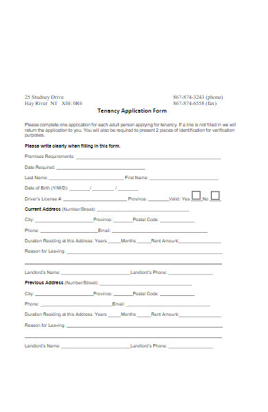 Free 50 Tenancy Application Forms In Pdf Ms Word 4075