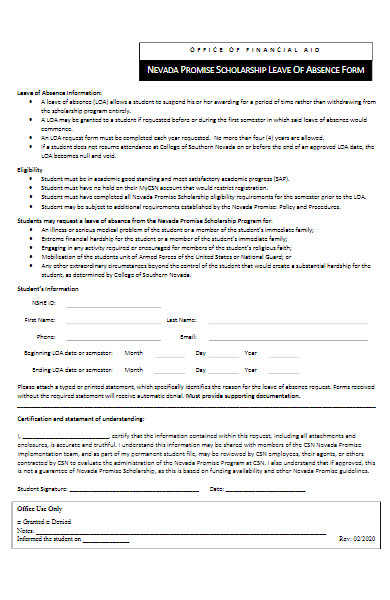scholarship leave of absence form