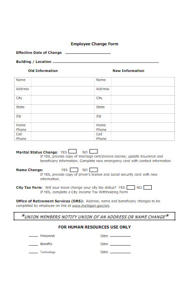 school employee change forms