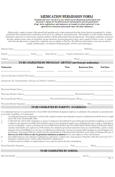 school medication permission form
