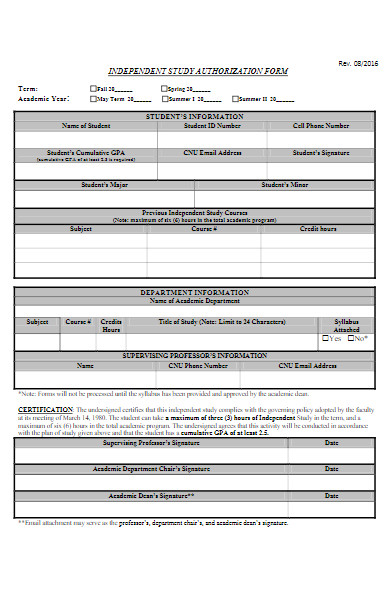 simple independent study authorization form