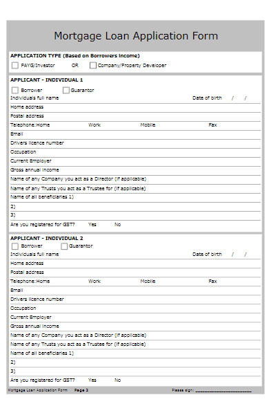 simple mortgage loan application form