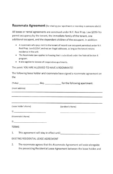 simple roommate agreement form
