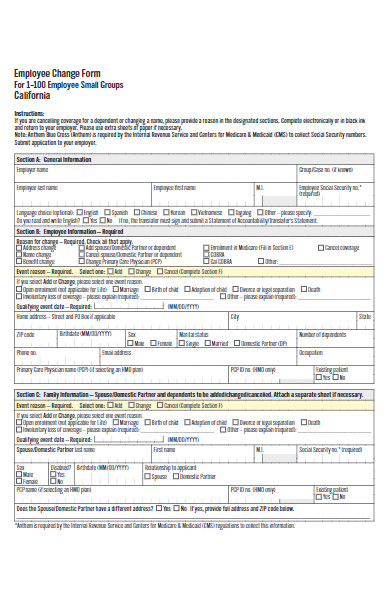 small group employee change forms