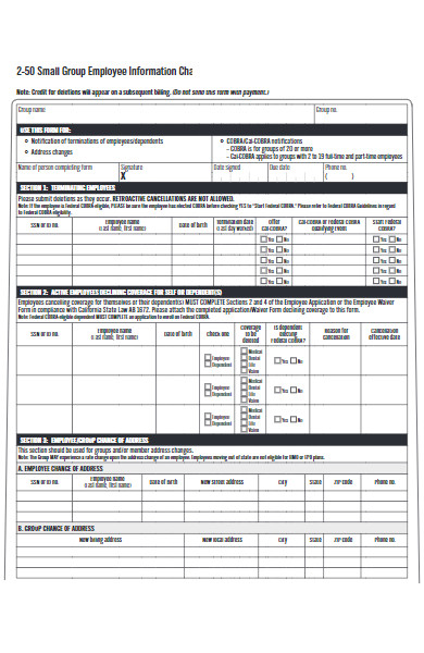 small group employee information change request form