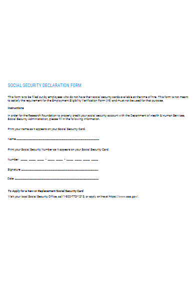 social security declaration form