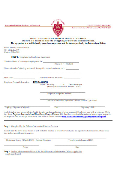 social security employment verification form