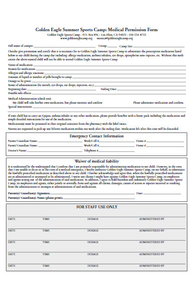 sports camp medical permission form