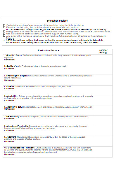 staff employee performance evaluation form