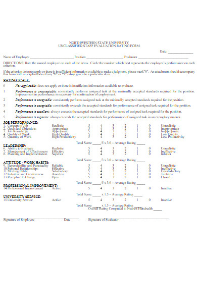 staff evaluation rating form