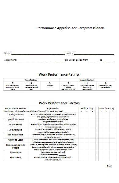 staff performance appraisal evaluation form
