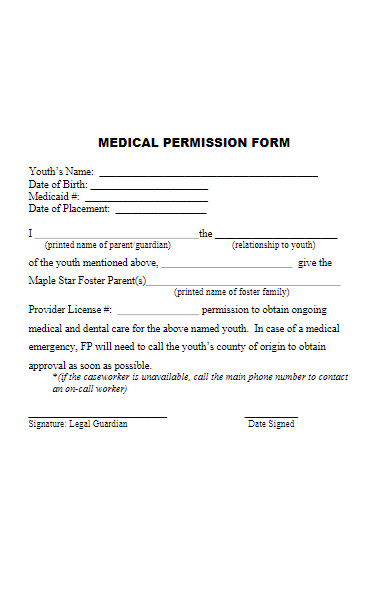 standard medical permisssion form
