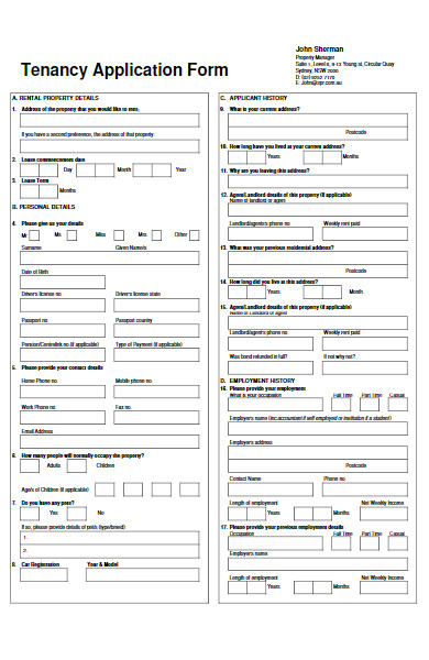 standard tenancy application form