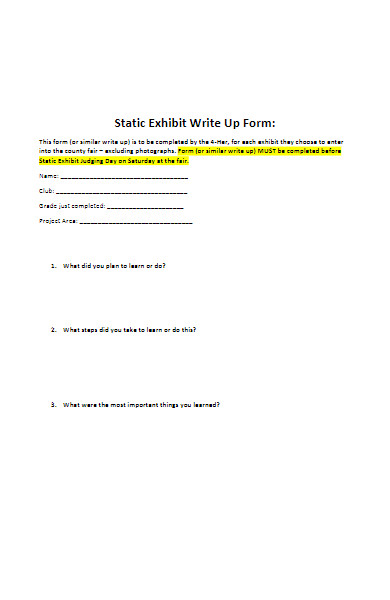 static exhibit write up form