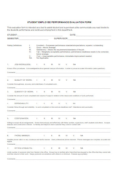 student employee performance evaluation form