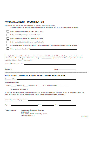 student extension of program form